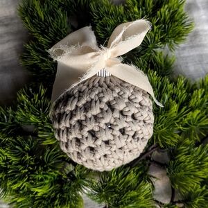 Crochet Handcrafted Ornament Ball Christmas Tree Clay Gray